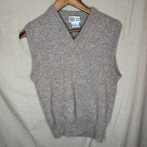 Royal Scot Mens Vintage 100% Lambswool V-Neck Sweater Vest Beige Oatmeal Size M